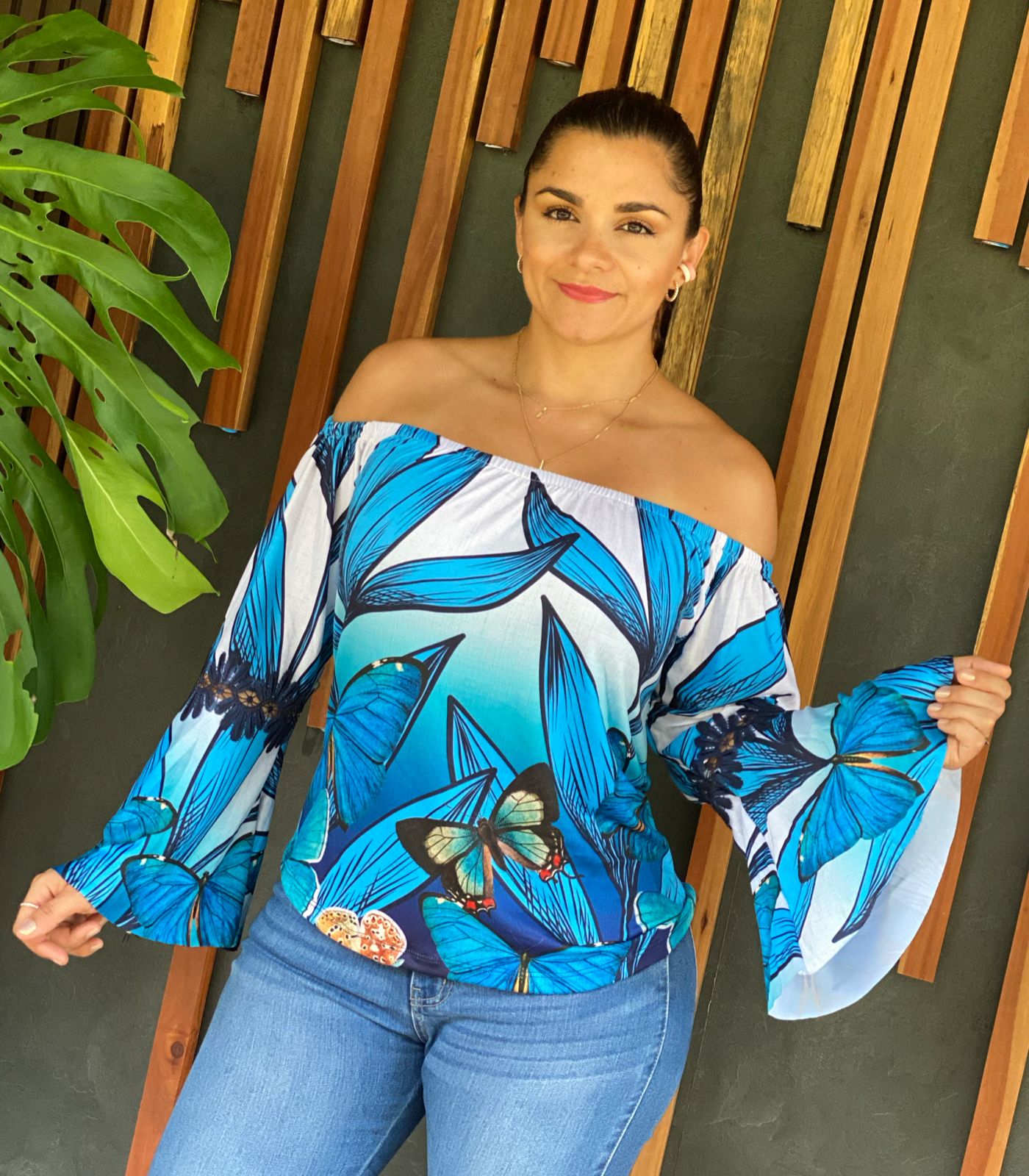 Paw Drazzel Boutique Women's, Casualwear, off Shoulder, Long Butterfly Sleeve Blouse