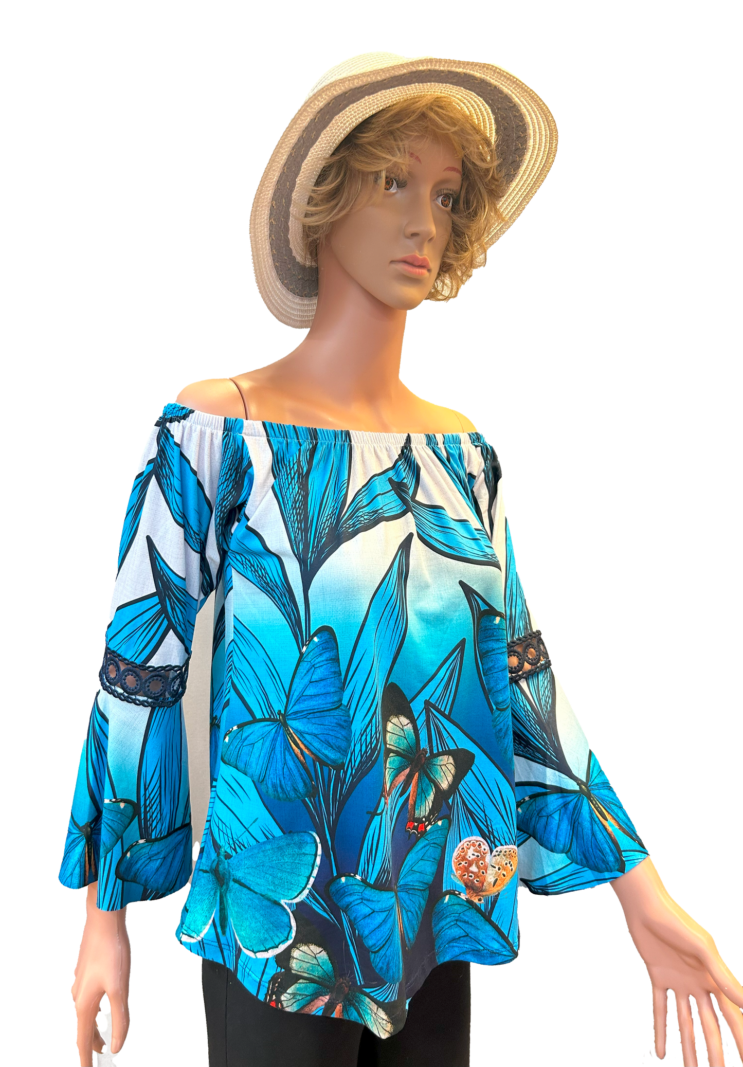 Paw Drazzel Boutique Women's, Casualwear, off Shoulder, Long Butterfly Sleeve Blouse