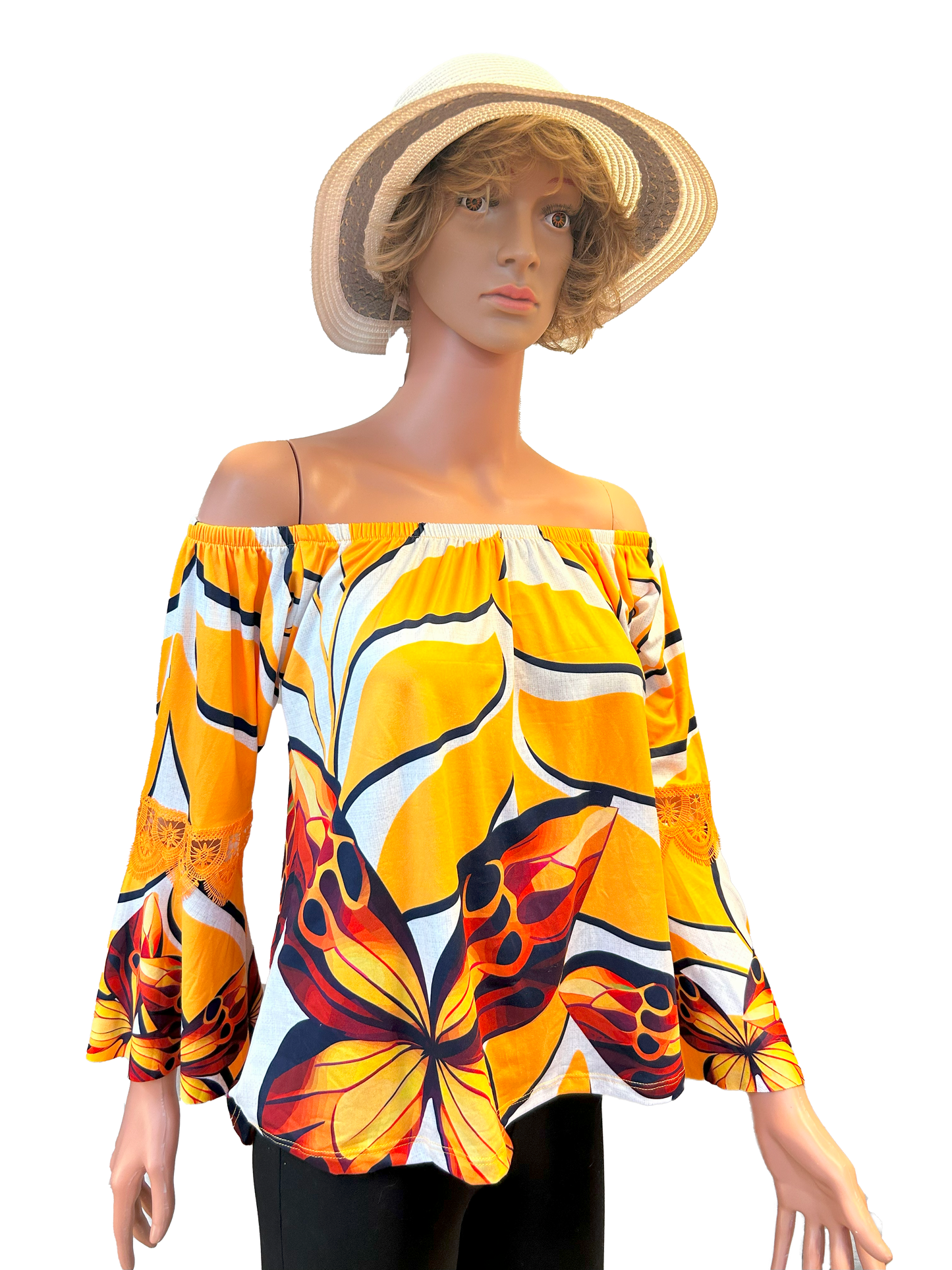 Paw Drazzel Boutique Women's, Casualwear, off Shoulder, Long Butterfly Sleeve Blouse